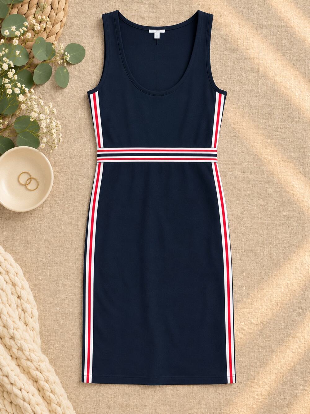 Brooks Brothers Red Fleece Navy Striped Sleeveless Knit Midi Dress Americana XL